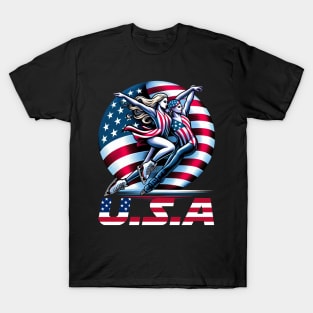 American Flag double ice figure skating USA Patriotic Team T-Shirt